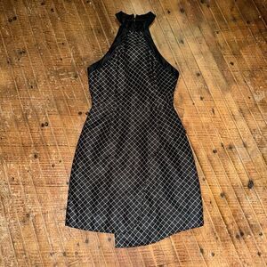 Keepsake Tessellate black small diamond halter mini dress